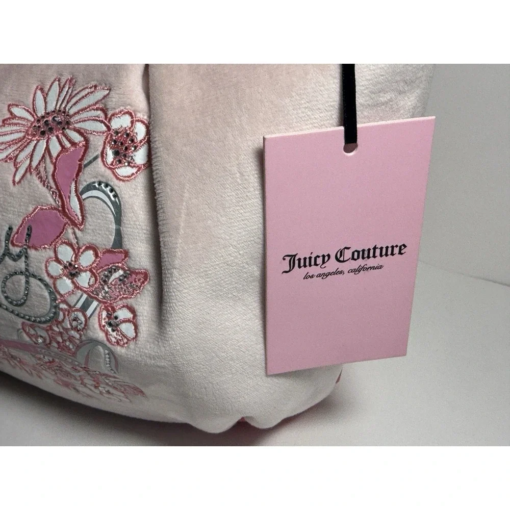 Juicy Couture Hobo Bag Juicy In Bloom Powder Blush Pink Velour Floral‎ Y2K